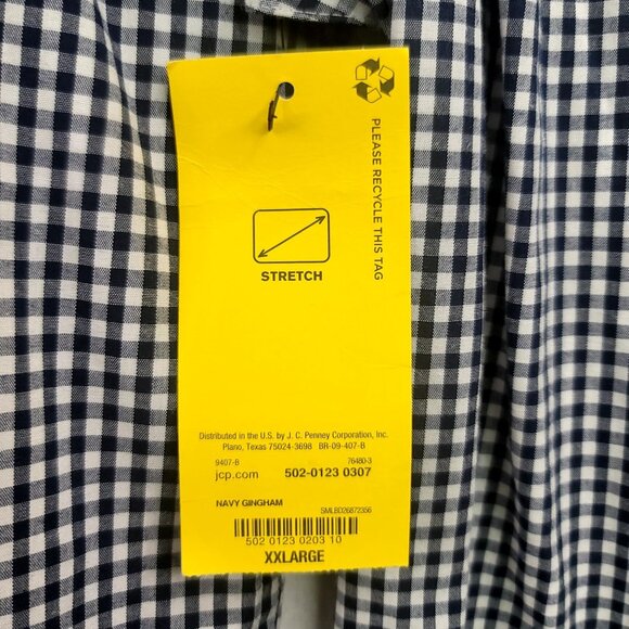 Claiborne Classic Fit Mens Stretch Navy Gingham Button-Down Shirt XXL - Picture 4 of 11